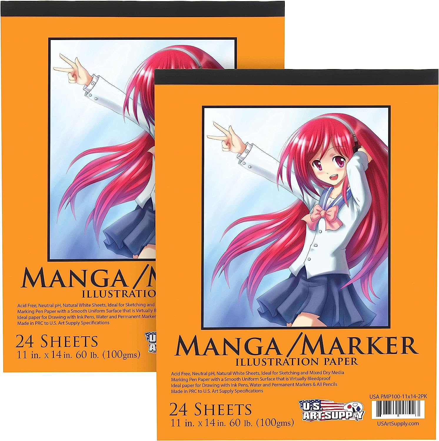 230527223509108_1 U.S. Art Supply 9" x 12" Premium Manga-Marker Paper Pad, 60 Pound (100gsm), Pad of 24-Sheets (Pack of 2 Pads) - Image 1